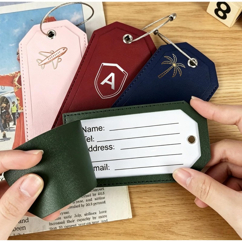 Etiqueta personalizada de piel sintético para equipaje, 4.5" x 2.5"