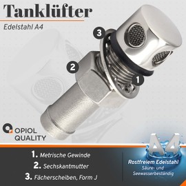 OPIOL QUALITY® Tank Ventilation 75 x 16 mm Stainless Steel A4 V4A (1 Piece) Tank Filler Nozzle Tank Vent Yacht Boat with Mounting Sealing Fitting Tank Vent Valve