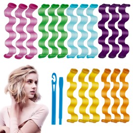 Wave Hair Rollers 30pcs Magic Hair Curler DIY Hair Roller Styling Tool No Heat Hair Curlers and 2 Styling Hooks Hair Dividers Hair Formers Hair Styling Tool for Women Lady, 6 Colors of 25cm