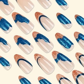 QQPPOLIU Press on Nails for Women, Medium Press on Nails Almond Fake Nails French Tip False Nails Nude Glue on Nails 24pcs