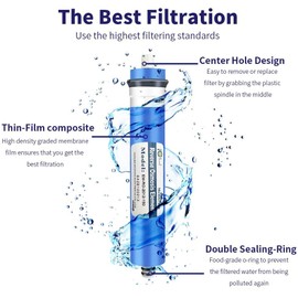 Huining Reverse Osmosis Membrane 100GPD-1812/2012 RO Membrane Housing Kit with 1/4 Quick Connector,Check Valve,Water Pipe,Wrench Whole Set for Residential Household Hospital Water Filtration System