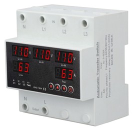 63A 3P4W Automatic Transfer Switch, Voltage Current Device LED Display Adjustable Voltage Protector for Home Generator Inverter (AC110V)
