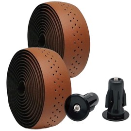 morytrade Bar Tape Road Bike Grip Tape Cross Bike Grip Perforated Bar End (Brown)