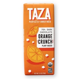 Taza Chocolate Organic Smooth & Crunchy Bars 70% Stone Ground, Orange Crunch 2.5 Ounces (10 Count), Vegan