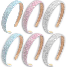 6 PCS Glitter Headbands Sparkly Sequins Wide Hair Band Cute Non Slip Hard Headdress Fashion Thick Bling Confetti Rainbow Hair Bands Daily Hair Accessories for Women Girls （Blue, Pink, White）