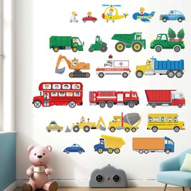 Car Wall Stickers for Kids Boys: Construction Vehicle Truck Tractor Peel and Stick Wall Decals - Wall Decor Kids Supplies Ages 1 2 3 4 5 6 7 8 9 10 11 12 Year