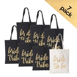 Bride Tribe Bags- Bridesmaid Canvas Totes and Bride Bag (7 pack)