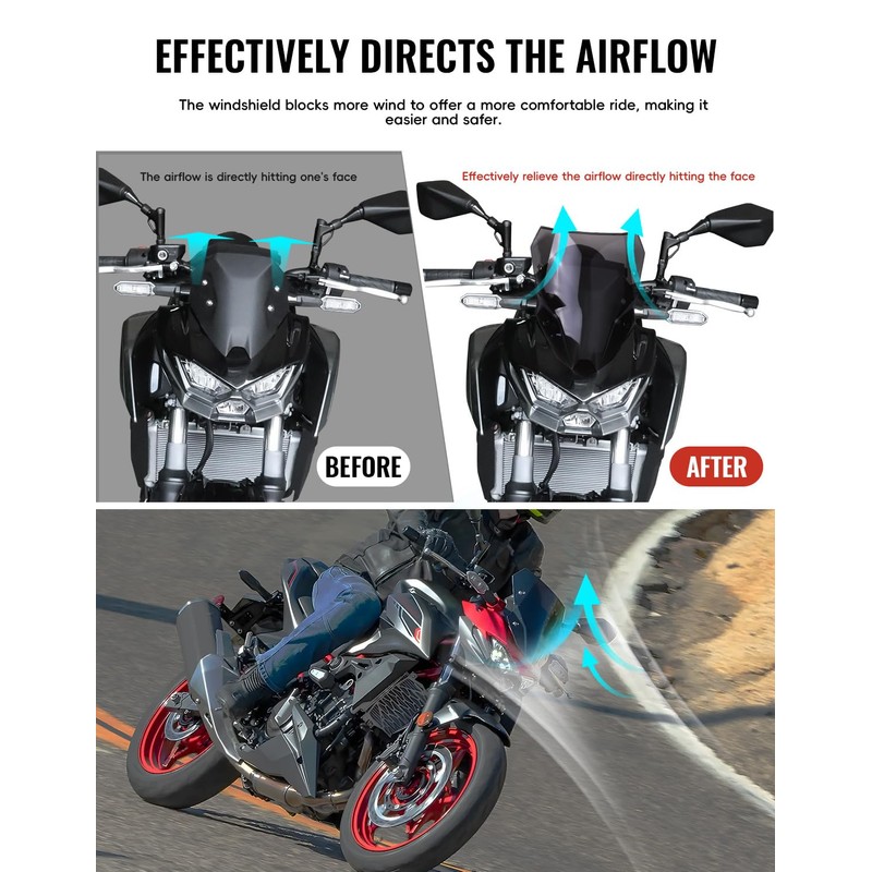 LUXEMOTO Windshield for kawasaki Z500 2024 2025, Dark Tinted Front
