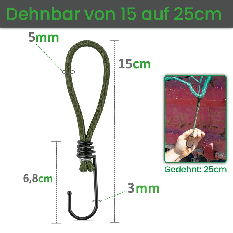 CargoVA® – 20 Bungees with Hooks and Practical Bag –