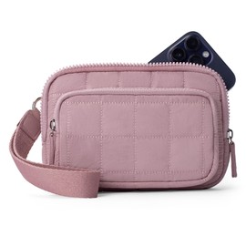 VONAL Wristlet Wallets for Women, Quilted Nylon Wallet Purse with 3 Zipper, Credit Card Holder with RFID Blocking Cell Phone Organizer, Puffer Womens Wristlet, Pink