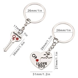 Huture Pair of Key Rings with Engraving Red Heart Partner Key Ring I Love You Mother's Day Father's Day 2-Piece Love Pendant for Birthday Anniversary
