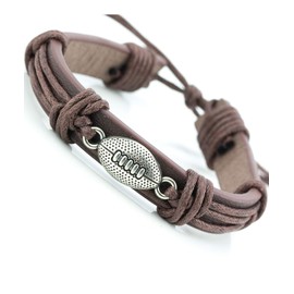 Football Sports Leather Wrap Bracelets for Men Teens Soccer Baseball Charm Bracelet, Team Sport Gifts, High School Teams, Teenagers (Football)