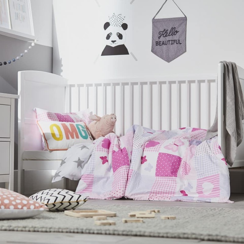 Bloomsbury Mill - Hearts & Butterflies Patchwork - Pink -