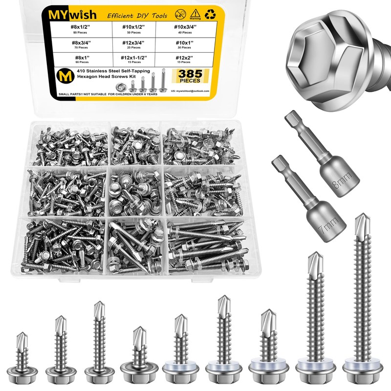 Mywish 410 Stainless Steel Self Tapping Screws for Metal, 385