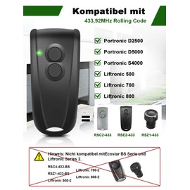 433.92 MHz Remote Control for Garage Door Opener, 2 Channels Handheld Transmitter for Ecostar Handheld Transmitter RSC2, RSE2, RSZ1, Liftronic 500, 700, 800, Hand Transmitter for Garage Door (Pack of