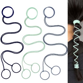 3pcs 25" Hair Ties for Sports, Twisted Braided Hair Wrap for Women, Versatile Elastic Ponytail Holders, Non-Slip Hair Bands for Long Hair, Ideal for Running Swimming Cycling, GYM(Navyblue/Blue/Green)