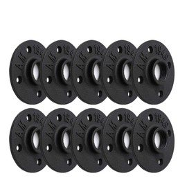 1" Black Painted Floor Flange, Home TZH 10 Pack 4 Bolts Pipe Flange for Industrial vintage style, Flanges with Threaded Hole for DIY Project/Furniture/Shelving Decoration(10, 1 Inch Black)