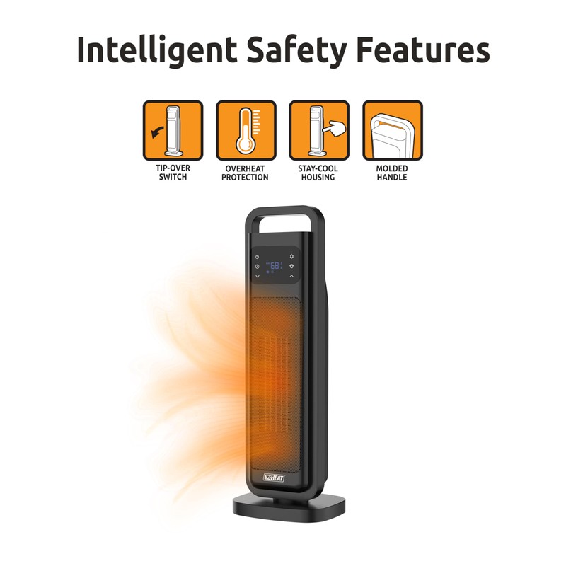 EZ-HEAT 26 inch Oscillating Digital Tower Heater with Remote Control