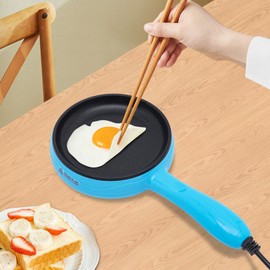 GXFCHYL 450W Small Electric Skillet Stainless Steel Electric Skillet with Handle, 6-Inch Nonstick Egg Pan 110V Round Mini Frying Pan for Frying Egg Dumpling Bacon Sausage (Blue)