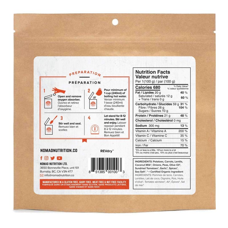 NOMAD NUTRITION Indian Red Lentil Stew - Plant Based, Protein