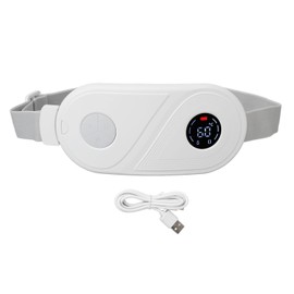 Portable Cordless Heating Belt 3 Heat Levels 3 Vibration Modes Waist Massage Heated Pad for Belly Back White