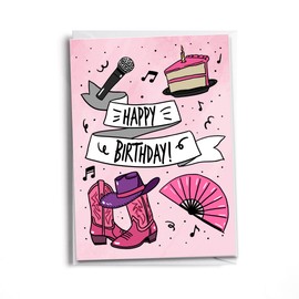 Sole Inspired Line Dance Birthday Card – Fun Happy Birthday Card for Dance Lovers with Fans and Boots