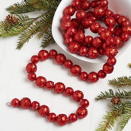 Factory Direct Craft Set of 3 Bright Red Sparkly Glitter Ball String Garlands (Total of 18 Feet)