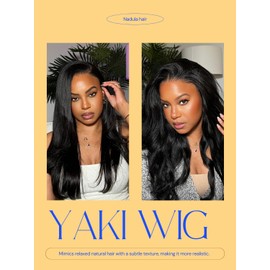 Nadula Bye Bye Knots Glueless Wig Yaki Straight Human Hair Pre Cut 7x5 Invisible Knots HD Lace Front Put on Go Wig Pre Plucked Ready to Go Light Kinky Staight Wigs 150% Density 16inch