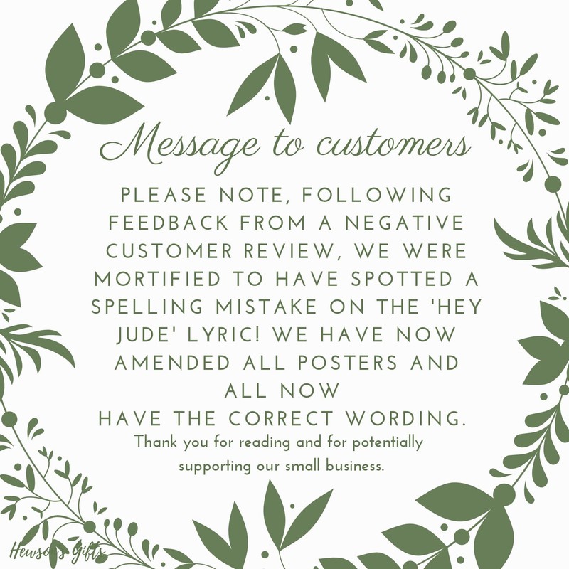 Hewson Beatles Doodle Lyric Poster - Beatles Artwork Gift for