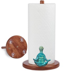 Sea Turtle Paper Towel Holder Gifts for Women,Funny Yoga Turtle Coastal Kitchen Decor,Wooden Stable Countertop Stand with Weighted Base for Beach Home,Bathroom,Ocean Housewarming Gift
