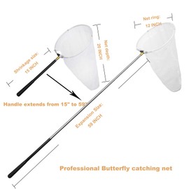 Trasfit Insect and Butterfly Net with 12" Ring, Net Handle Extends to 59 Inches for Adults & Kids