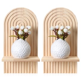 qiwuhai Boho Floating Wooden Shelves for Wall Shelf, Bohemian Wooden Floating Shelves, Rainbow Arch Hanging Book Shelf Bookshelf for Bedroom Bathroom Living Room Wall Decoration Shelving(13.8x7x0.4)