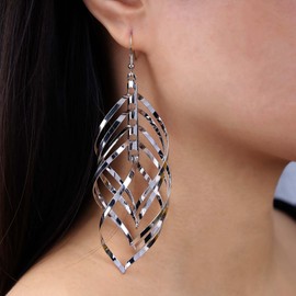 Aneneiceera Punk Exaggerated Spiral Hoop Earrings Swirl Leaf Dangle Earrings Swirl Wire Earrings Geometric Swirl Wave Earrings Abstract Leaf Tassel Earrings Jewelry for Women (Silver)