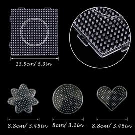 Allazone 5 mm 10 Pack Fuse Beads Boards, Large Round Square Clear Plastic Pegboards with 6 PCS White Beads Tweezers, 10 PCS Ironing Paper and Keychain for Kids Craft Supplies