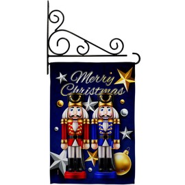 Breeze Decor Nutcrackers Garden Flag Set Wall Holder Winter Christmas Santa Marry Xmas Present Reindeer Season Wintertime Snow House Decoration Banner Small Yard Gift Double-Sided, Made in USA