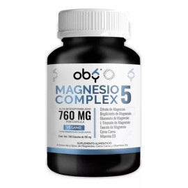 5 Magnesios: Citrato Magnesio, Glicinato Magnesio, Treonato, Taurato, Gluconato | + Camu Camu Y Vitamina D3 | Magnesio Complex Vegano | Suplementos Vitaminas Oby 180 Capsulas