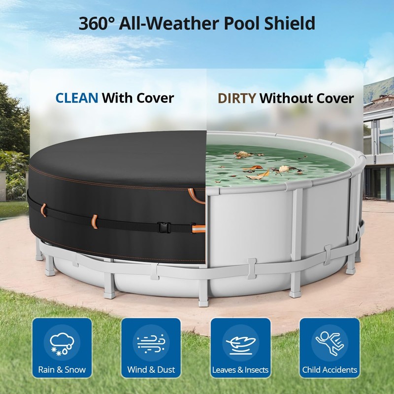 Binecer 24 Ft Round Pool Cover with Reflective Strips, Swimming