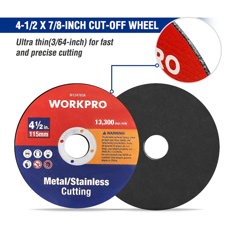 WORKPRO 10-Pack Cut-Off Wheels, 4-1/2 x 7/8-inch Metal&Stainless Steel Cutting