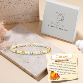 Citrine Bracelet, Citrine Crystal Bracelets for Womens, Yellow Bracelet Adjustable Beaded Bracelets for Women Crystals Jewellery for Her Mum Ladies Birthday Valentines Mothers Day Gifts