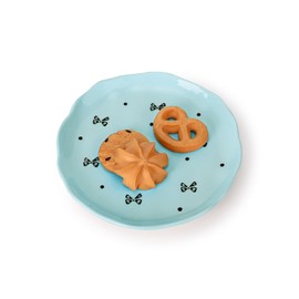 Koythin Ceramic Dessert Plates, Cute Fruits Dinner Plate, Printed Flowers Dinnerware for Office and Home, Kitchen Plates for Desserts (Blue Small Bow)
