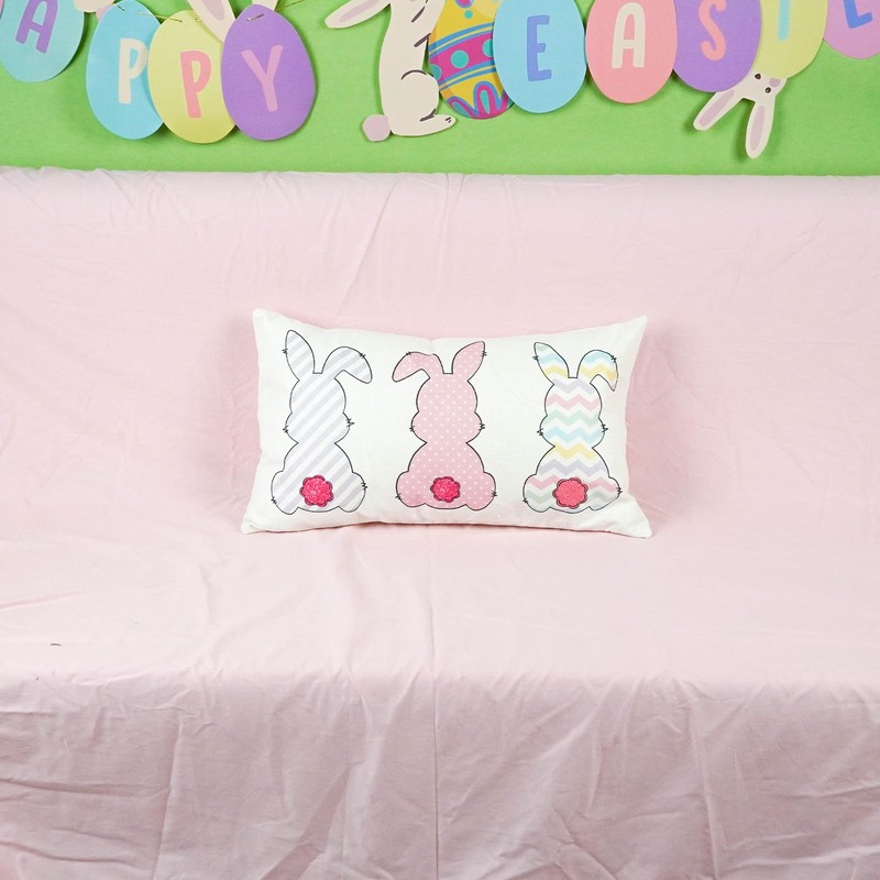 ONWAY Easter Bunny Throw Pillow Cover 12x20 Inch Stripes Pink