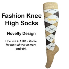 VEARZ® Womens Knee High Argyle Pattern Socks - Ladies Breathable Rich Cotton Knee Long Horse Riding Socks Thermal Winter Socks For Christmas UK 4-7 (Argyle(6 Pairs))