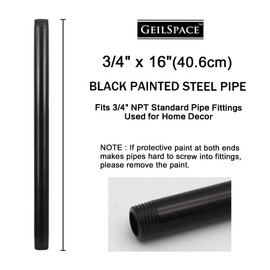 GeilSpace 6 Pack 3/4" × 16" Pre-Cut Black Metal Pipe, Industrial Steel Fits Standard Three Quarters Inch Black Threaded Pipes and Fittings - Vintage DIY Industrial Shelving (3/4" × 16", Black)