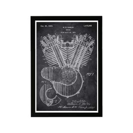Transportation Framed Wall Art Prints 'Harley Engine 1923 Chalkboard' Motorcycles