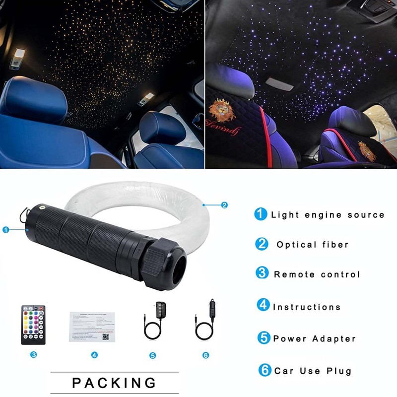 AZIMOM Car Use Bluetooth 6W RGBW LED Fiber Optic Lights