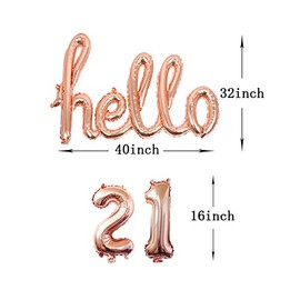 AnnoDeel Hello 21 Banner Foil Balloons, 32inch Rose Gold one-piece Letter Mylar Balloonss for Twenty one Birthday Celebration Party Decor