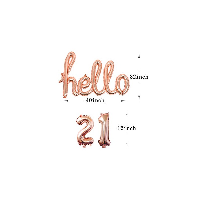 AnnoDeel Hello 21 Banner Foil Balloons, 32inch Rose Gold one-piece