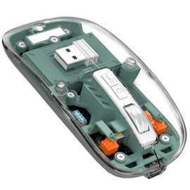 MAGIC-REFINER HXSJ Kabellose Maus Bluetooth, 2,4GHz+Bluetooth 5.0 Funkmaus Wiederaufladbare Leise Ultra Slim 2400DPI, Gaming Maus Transparente, Akkuladestand Sichtbar, für Laptop/PC/Mac/Tablet, Grün