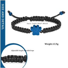 constantlife Cremation Bracelet for Pets Ashes - Dog Paw Pendant Bangle Stainless Steel Memorial Urn Jewelry (Black Rope-Blue)