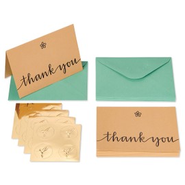 Papyrus Boxed Thank You Cards with Envelopes, Kraft with Flower (14-Count)